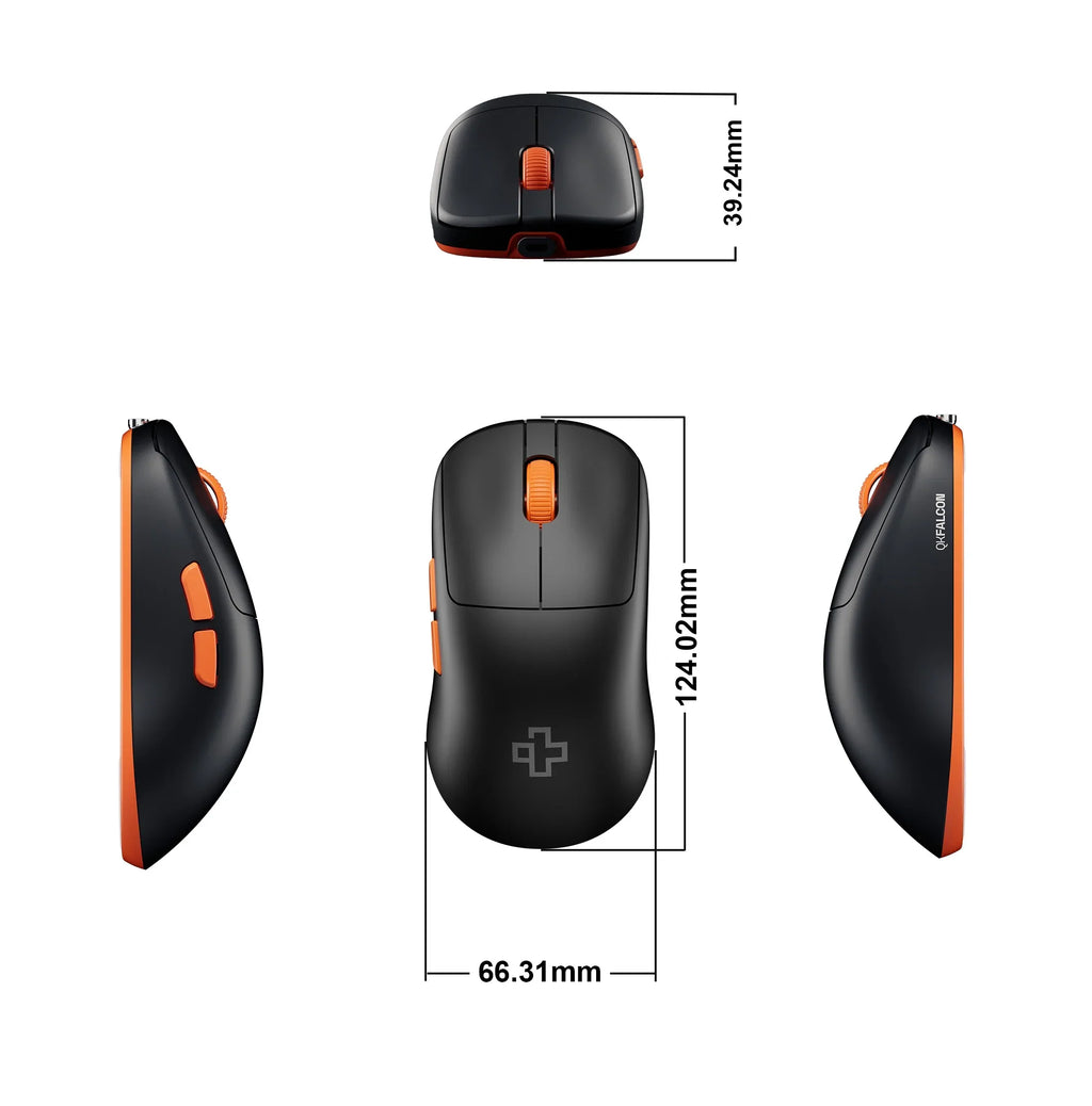 QwertyKey Falcon Black 8K vezeték nélküli gamer egér, 30 000 DPI, háromféle csatlakozás, Bluetooth, PixArt 3950