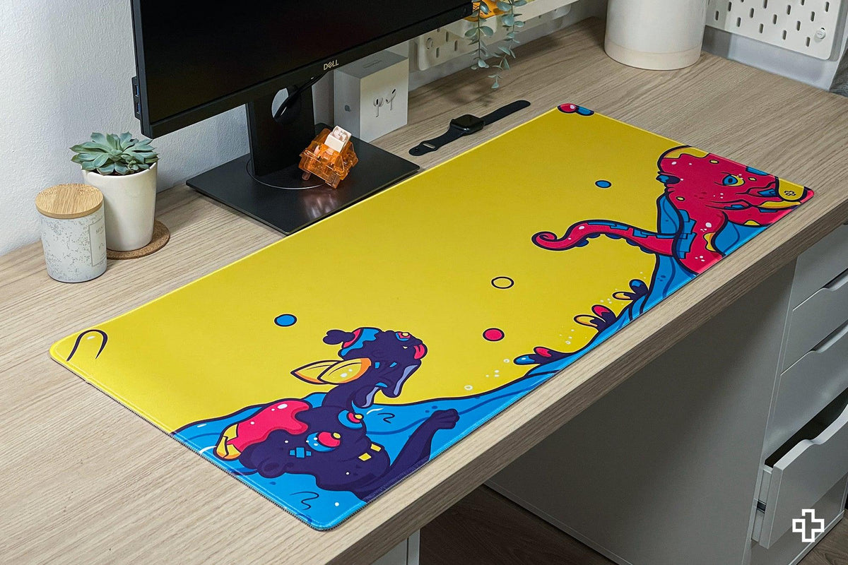 QwertyKey Octopus Yellow gamer asztali egérpad, vízálló, varrott szélek, 4 mm, csúszásmentes gumitalp