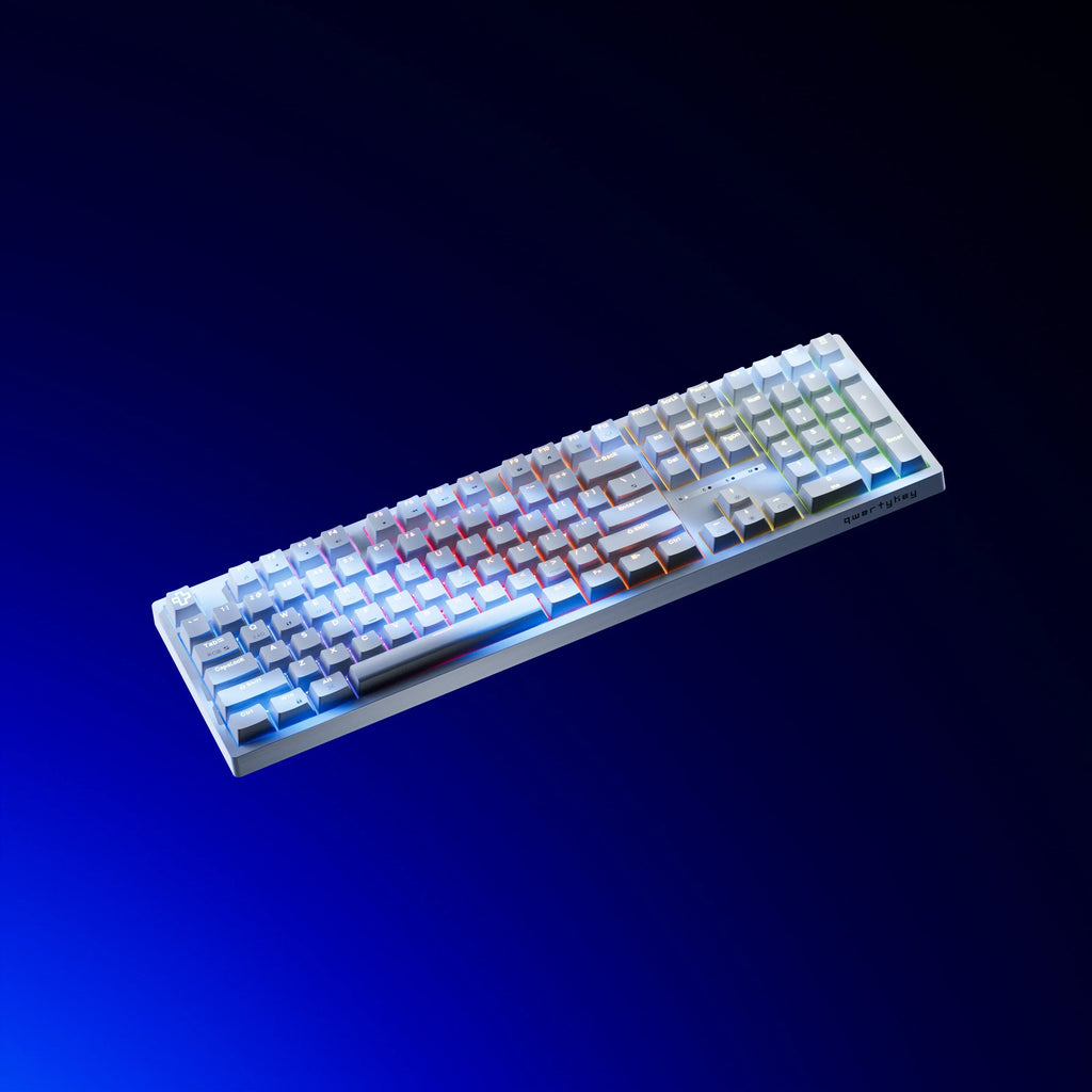 QwertyKey H100 White – vezeték nélküli mechanikus gamer billentyűzet, hot-swap, Full RGB