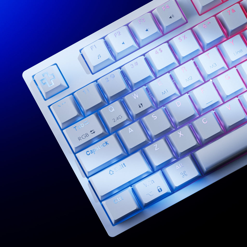 QwertyKey H100 White – vezeték nélküli mechanikus gamer billentyűzet, hot-swap, Full RGB