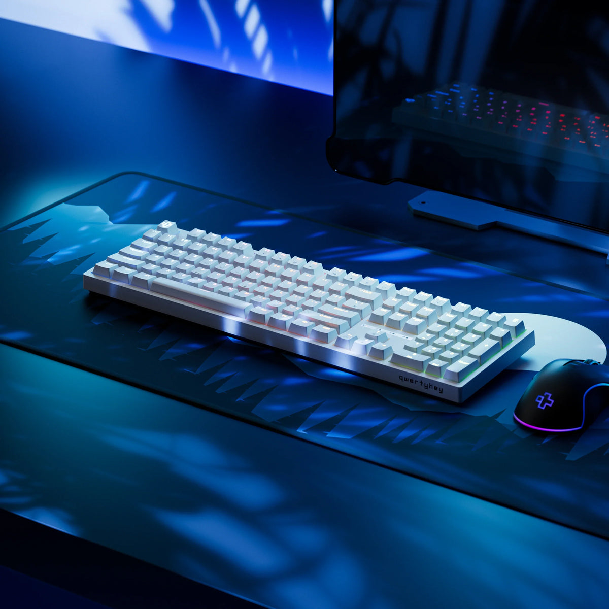 QwertyKey H100 White – vezeték nélküli mechanikus gamer billentyűzet, hot-swap, Full RGB