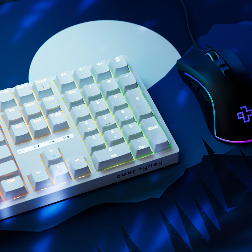 QwertyKey H100 White – vezeték nélküli mechanikus gamer billentyűzet, hot-swap, Full RGB