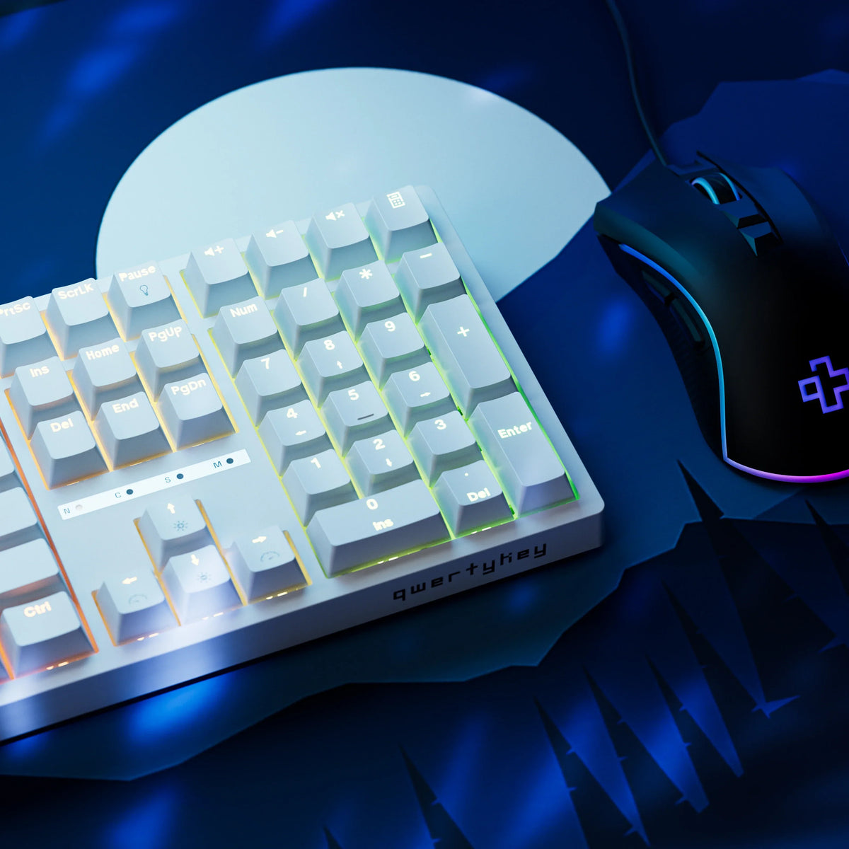 QwertyKey H100 White – vezeték nélküli mechanikus gamer billentyűzet, hot-swap, Full RGB