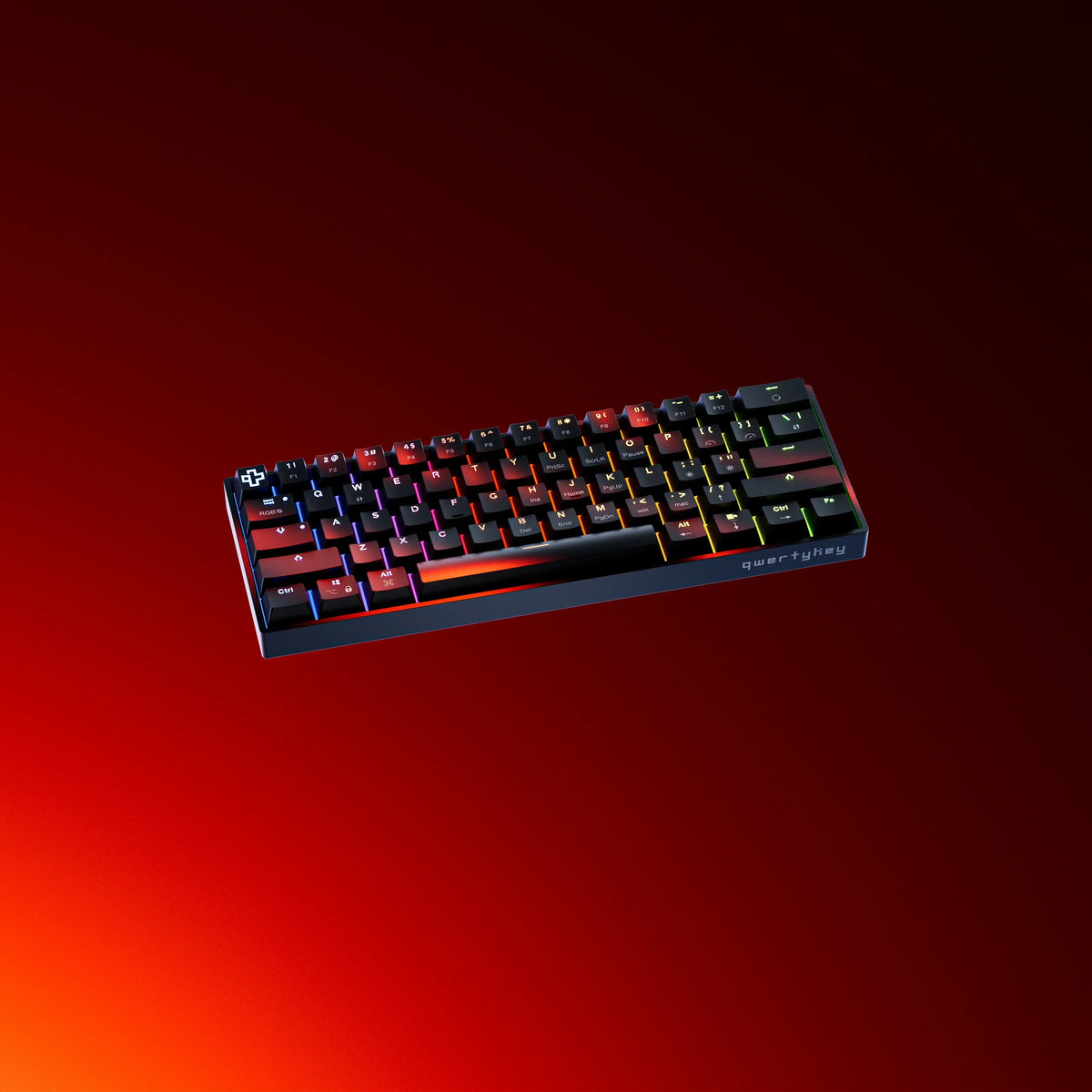 QwertyKey H61 Split Black – mechanikus gamer billentyűzet, hot-swap, Full RGB