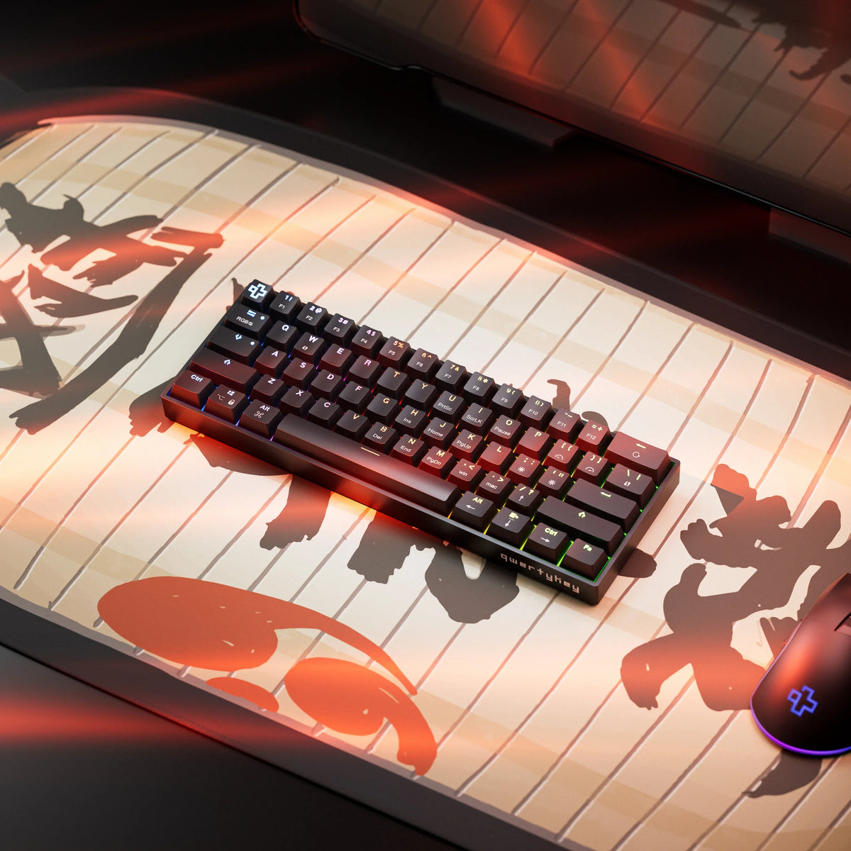 QwertyKey H61 Split Black – mechanikus gamer billentyűzet, hot-swap, Full RGB