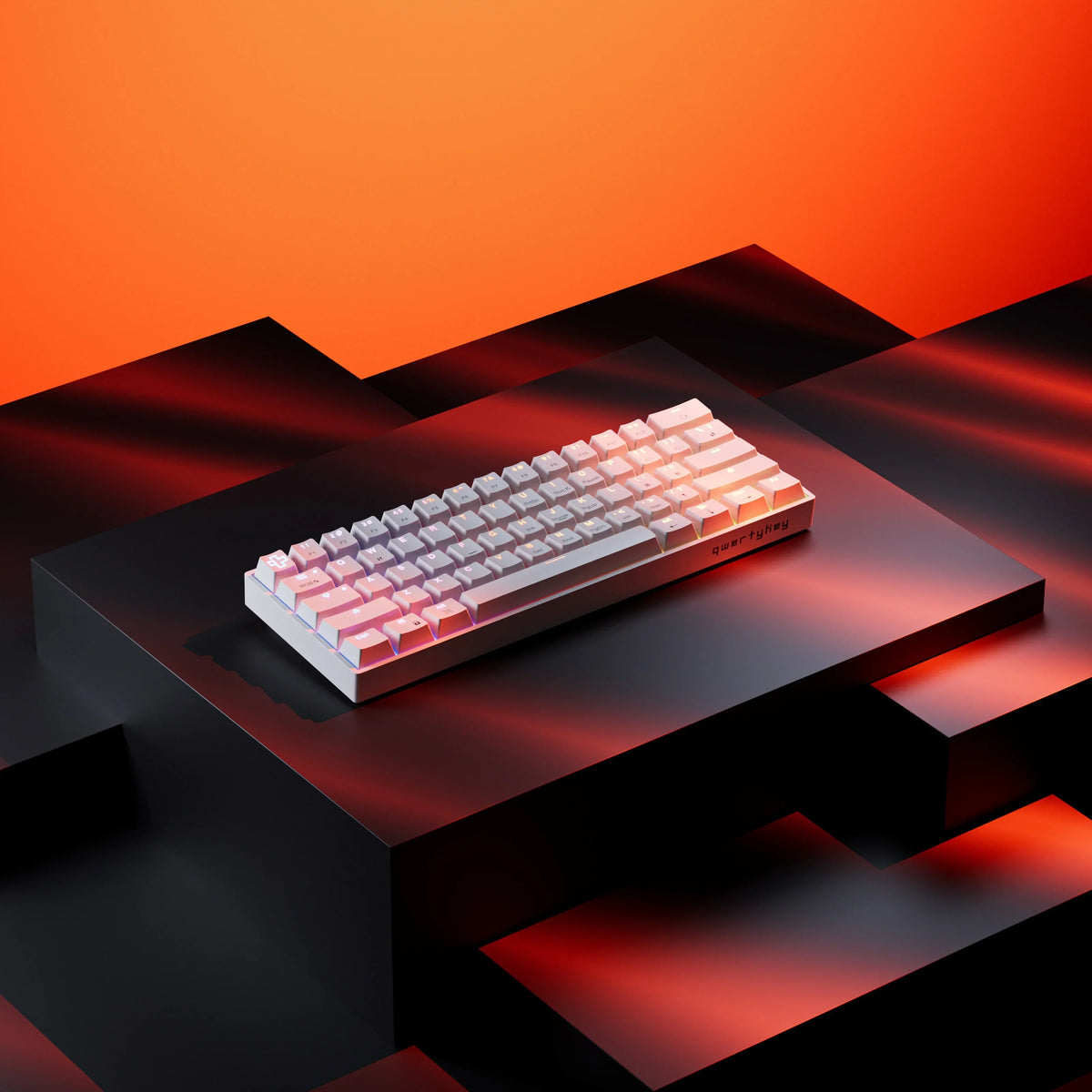 QwertyKey H61 Split White – mechanikus gamer billentyűzet, hot-swap, Full RGB