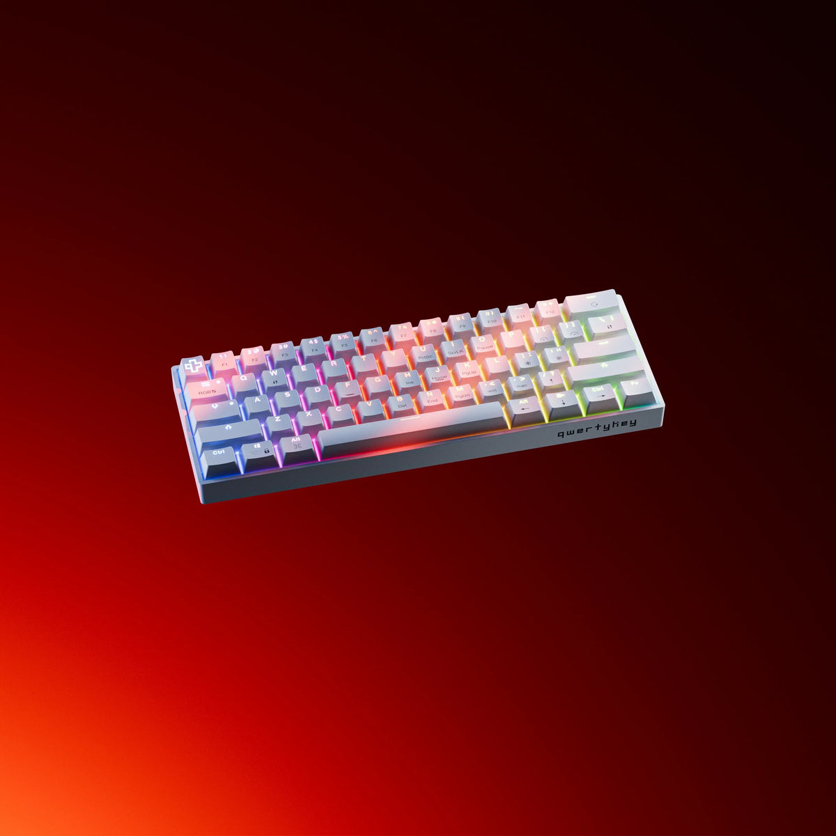 QwertyKey H61 Split White – mechanikus gamer billentyűzet, hot-swap, Full RGB