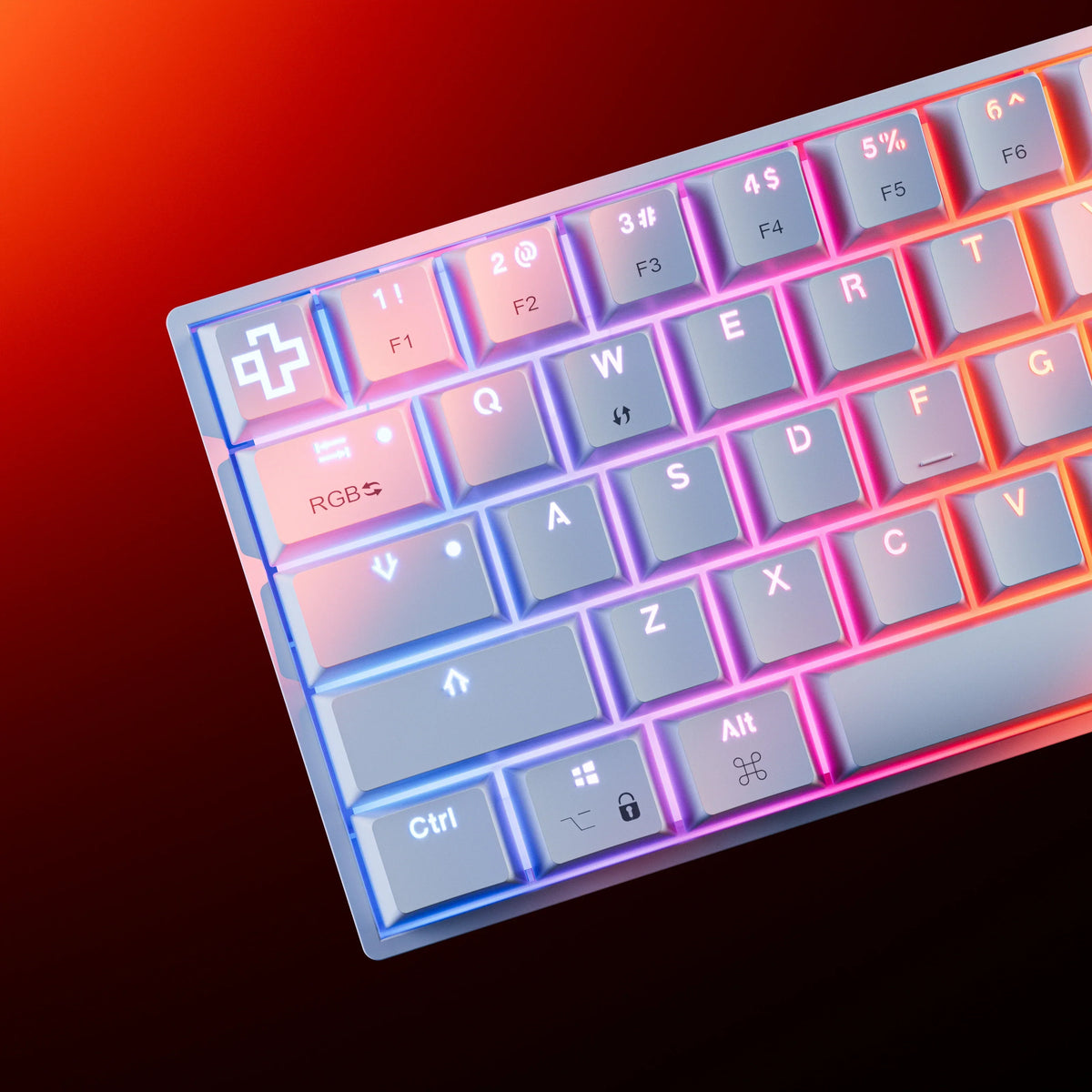 QwertyKey H61 Split White – mechanikus gamer billentyűzet, hot-swap, Full RGB