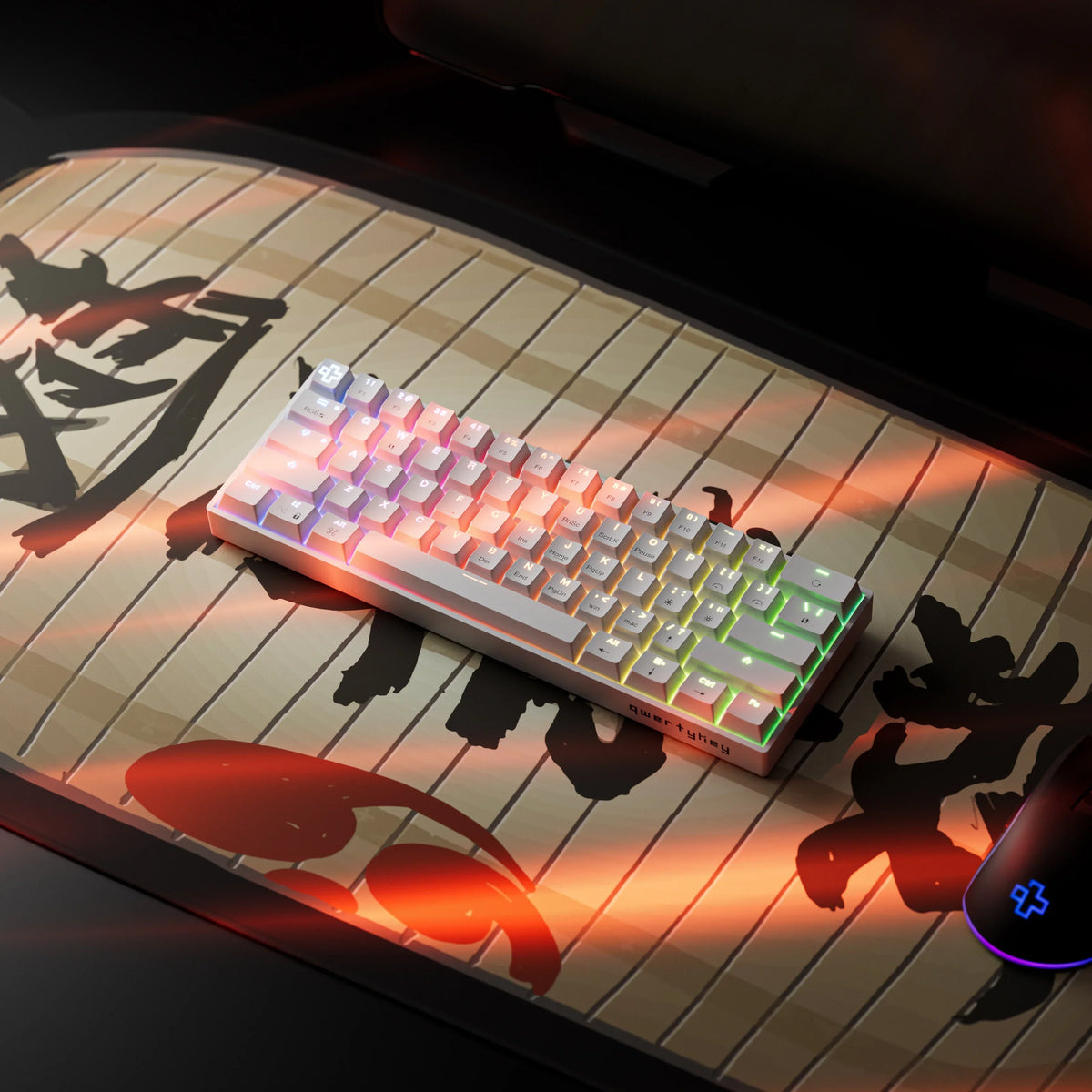 QwertyKey H61 Split White – mechanikus gamer billentyűzet, hot-swap, Full RGB