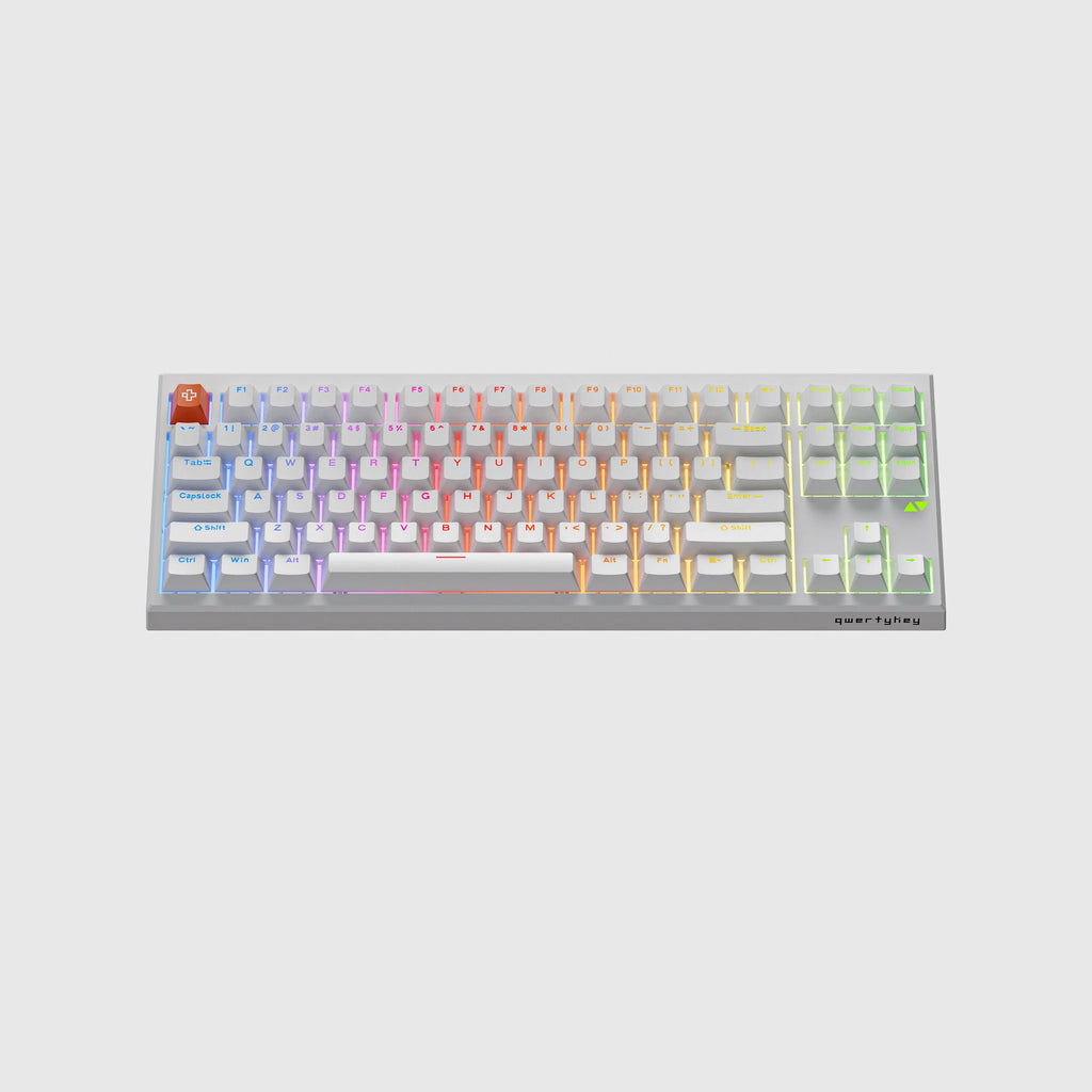 QwertyKey H87 Pro V2 fehér – vezeték nélküli mechanikus gamer billentyűzet, hot-swap, gasket, Full RGB