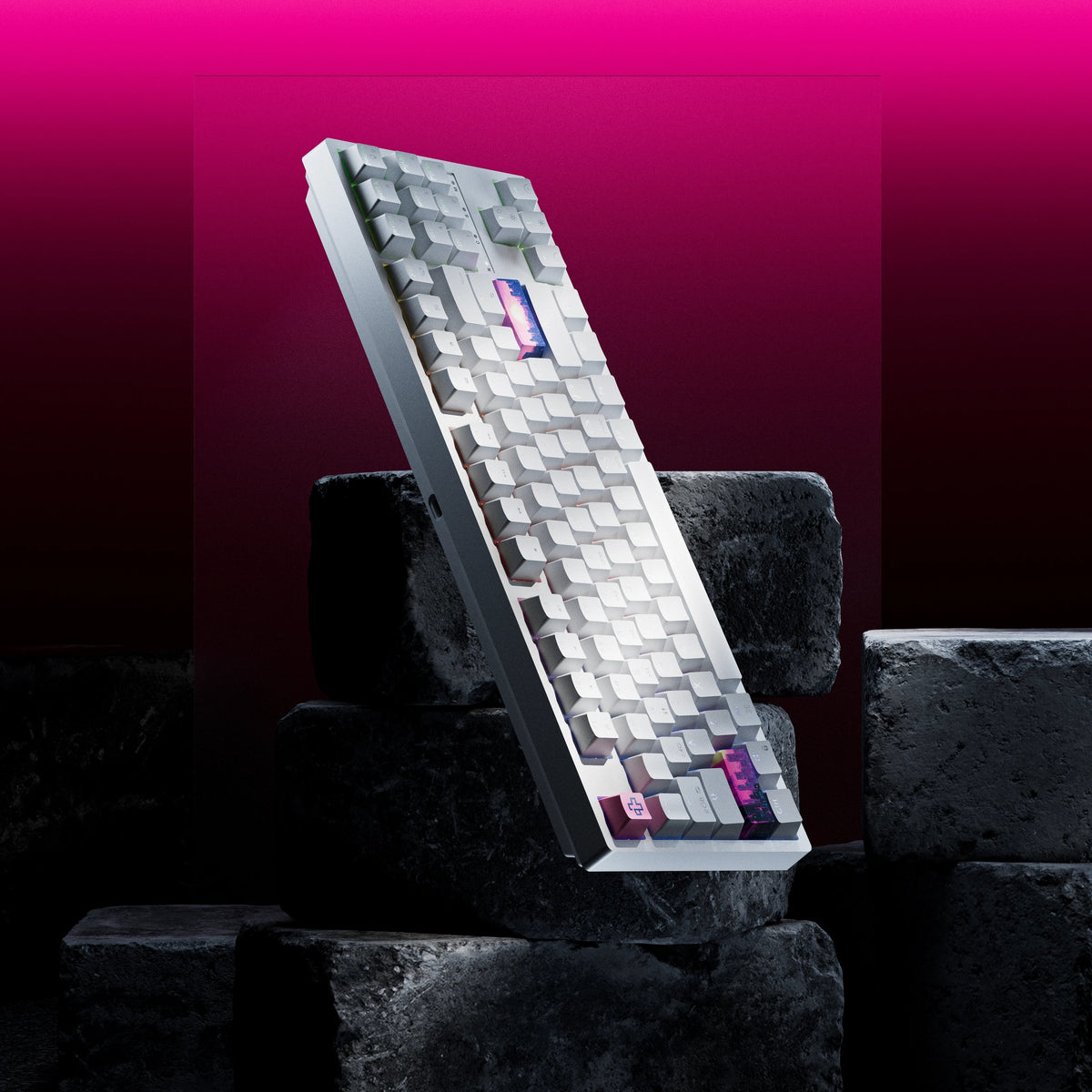 QwertyKey H87 White – vezeték nélküli mechanikus gamer billentyűzet, hot-swap, Full RGB