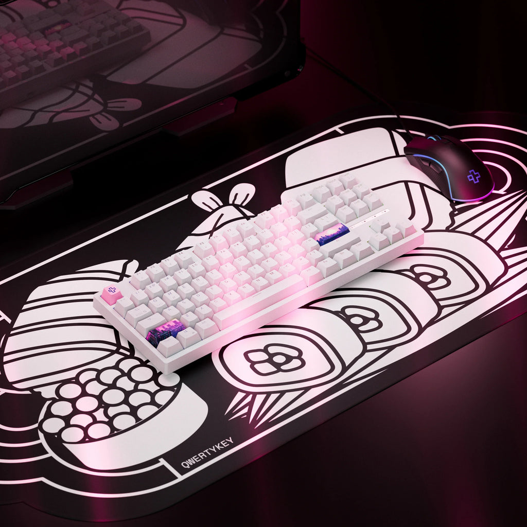 QwertyKey H87 White – vezeték nélküli mechanikus gamer billentyűzet, hot-swap, Full RGB