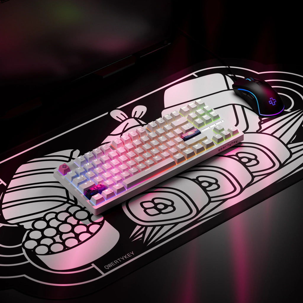 QwertyKey H87 White – vezeték nélküli mechanikus gamer billentyűzet, hot-swap, Full RGB