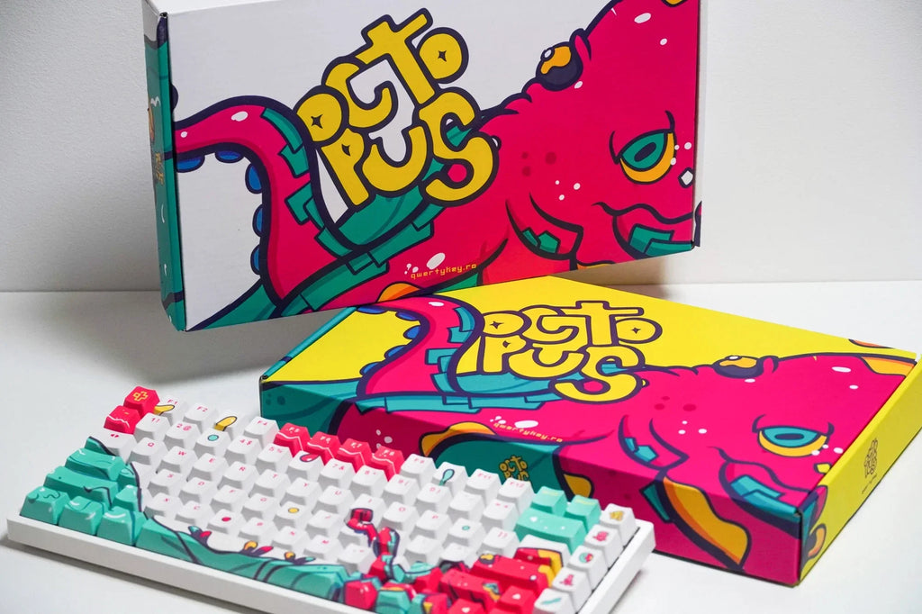QwertyKey Octopus White OEM profilú PBT keycap szett