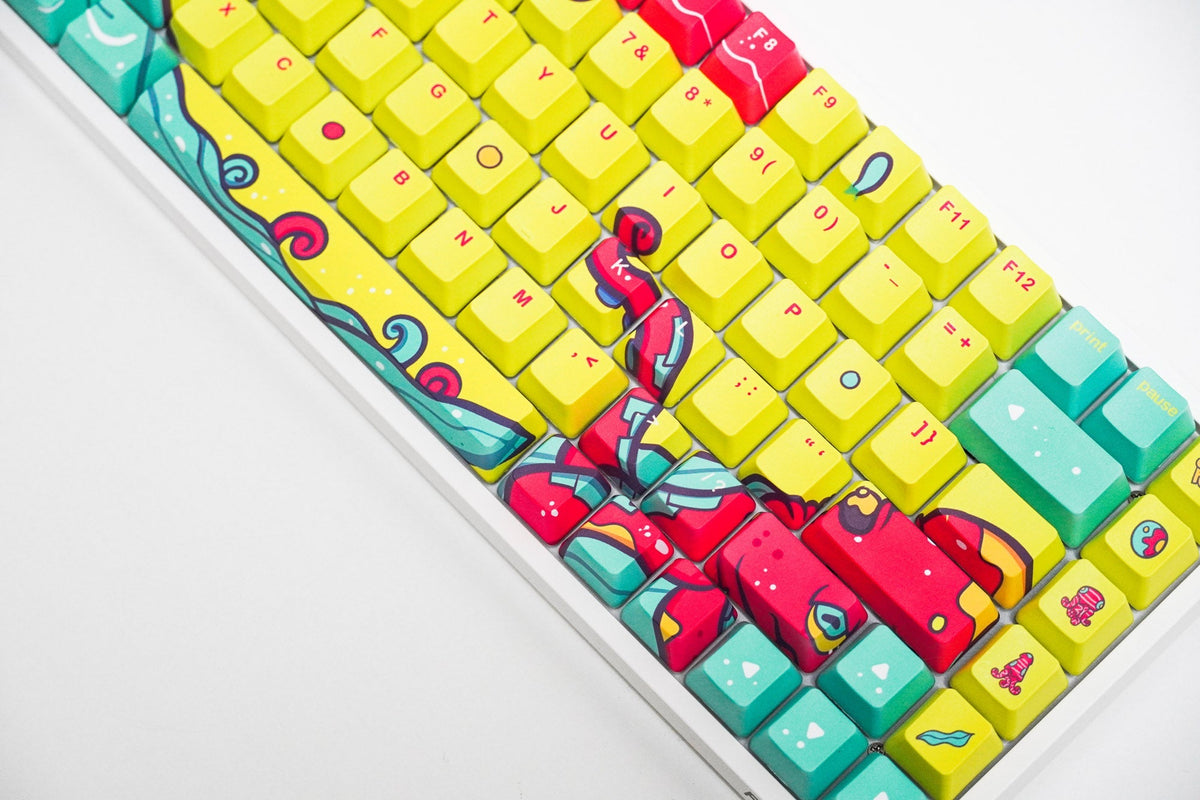 QwertyKey Octopus Yellow OEM profilú PBT keycap szett