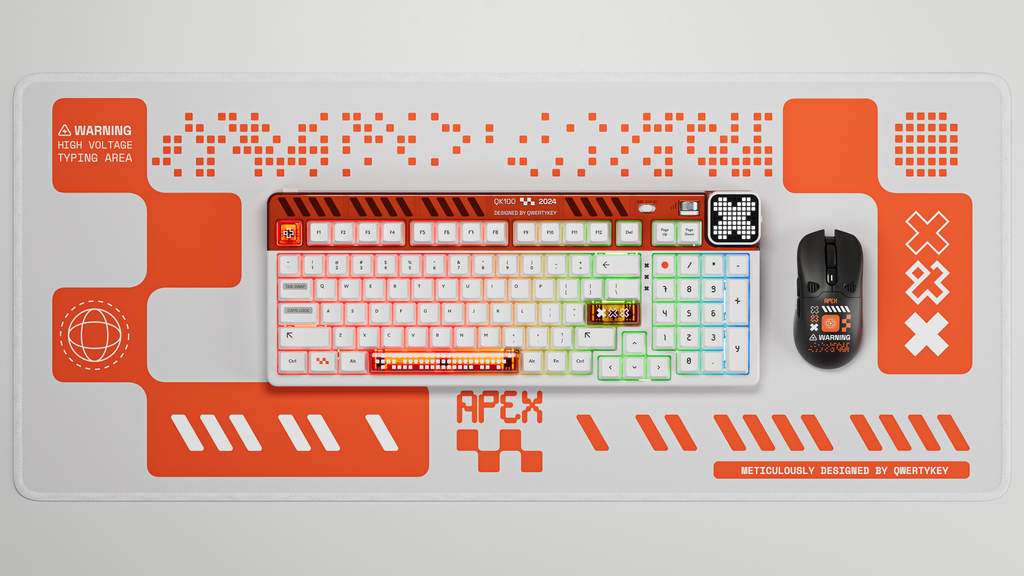 QwertyKey100 Apex – vezeték nélküli mechanikus gamer billentyűzet pixelkijelzővel, hot-swap, Full RGB, gasket mount