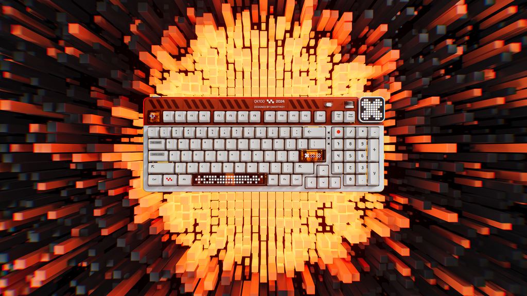 QwertyKey100 Apex – vezeték nélküli mechanikus gamer billentyűzet pixelkijelzővel, hot-swap, Full RGB, gasket mount