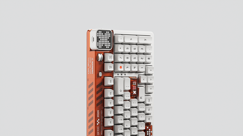 QwertyKey100 Apex – vezeték nélküli mechanikus gamer billentyűzet pixelkijelzővel, hot-swap, Full RGB, gasket mount