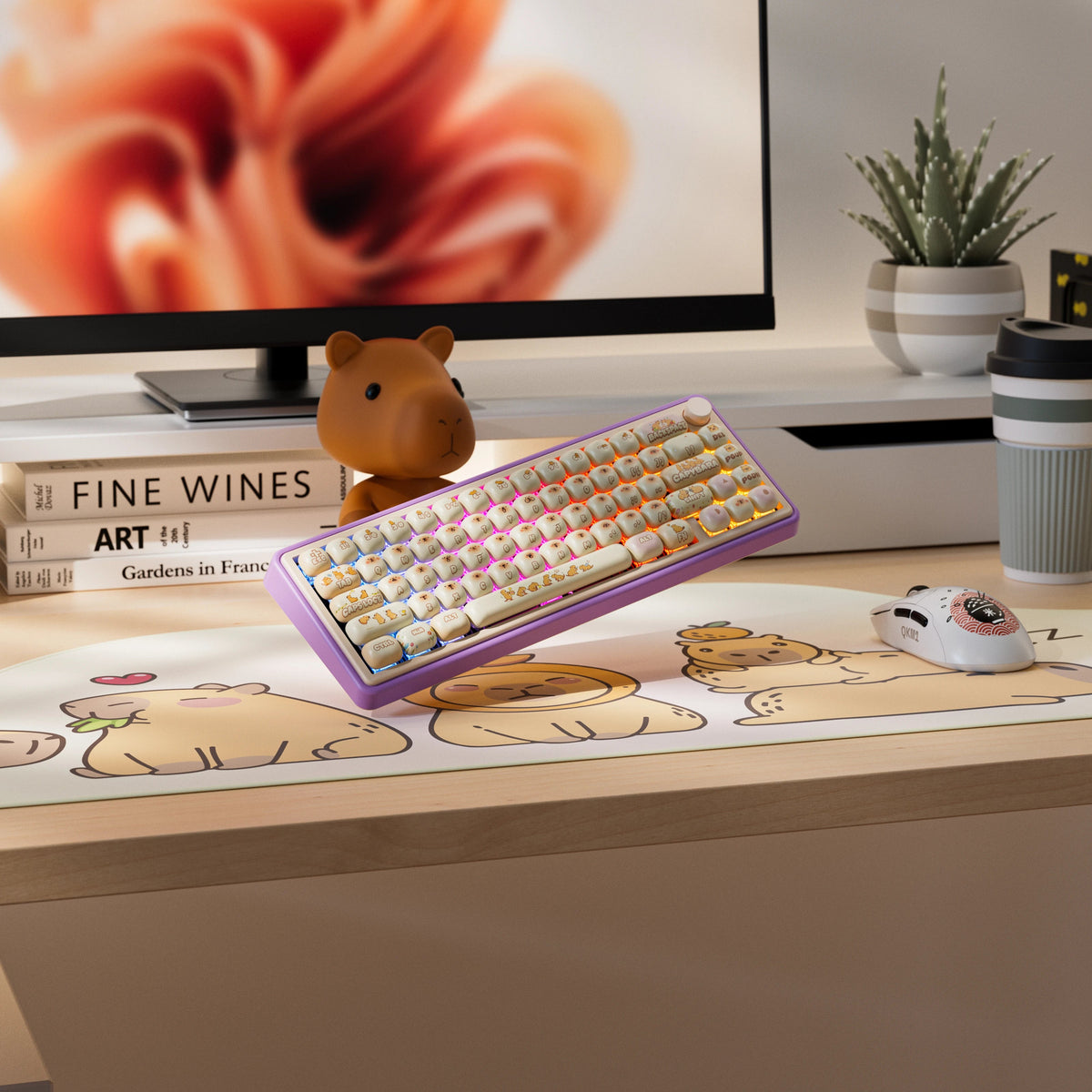 QwertyKey65 Pro Capybara Limited Edition – vezeték nélküli mechanikus gamer billentyűzet, hot-swap, Full RGB, VIA