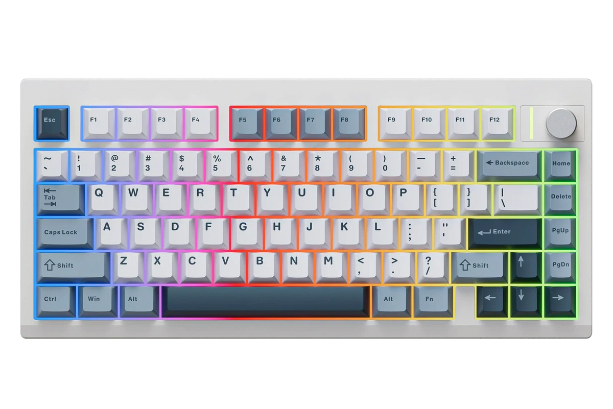 QwertyKey75 Pro V2 White – vezeték nélküli mechanikus gamer billentyűzet, hot-swap, Full RGB, webes szoftver, gasket mount