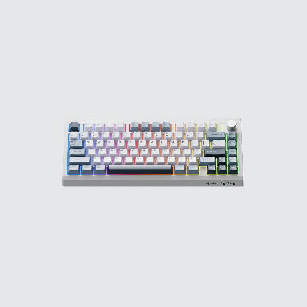 QwertyKey75 Pro V2 White – vezeték nélküli mechanikus gamer billentyűzet, hot-swap, Full RGB, webes szoftver, gasket mount