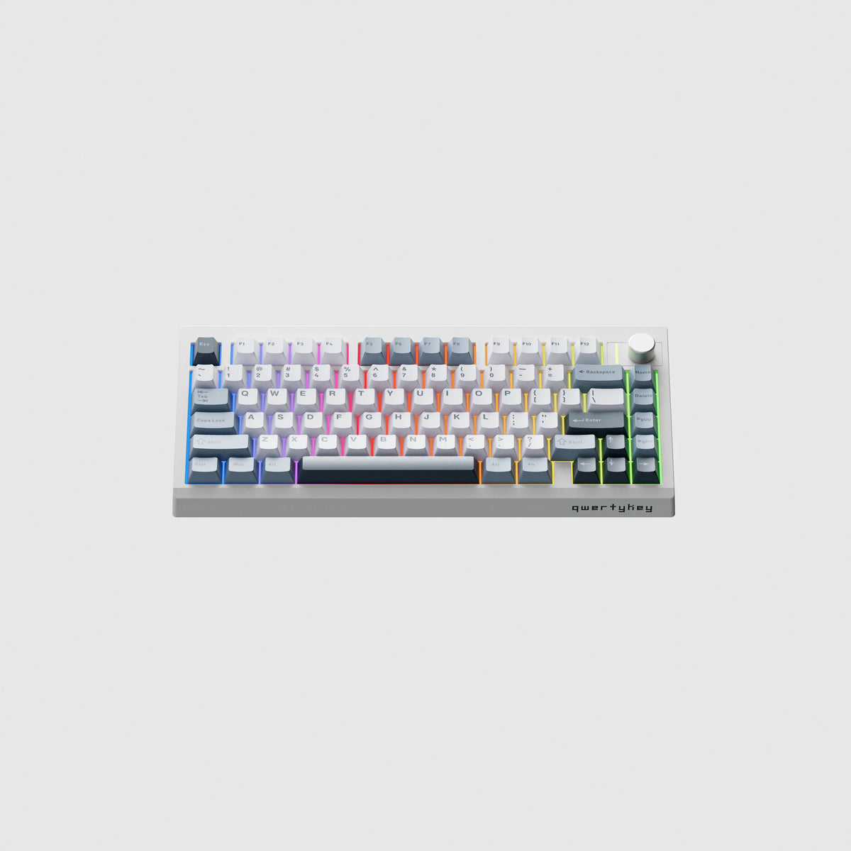 QwertyKey75 Pro V2 White – vezeték nélküli mechanikus gamer billentyűzet, hot-swap, Full RGB, webes szoftver, gasket mount