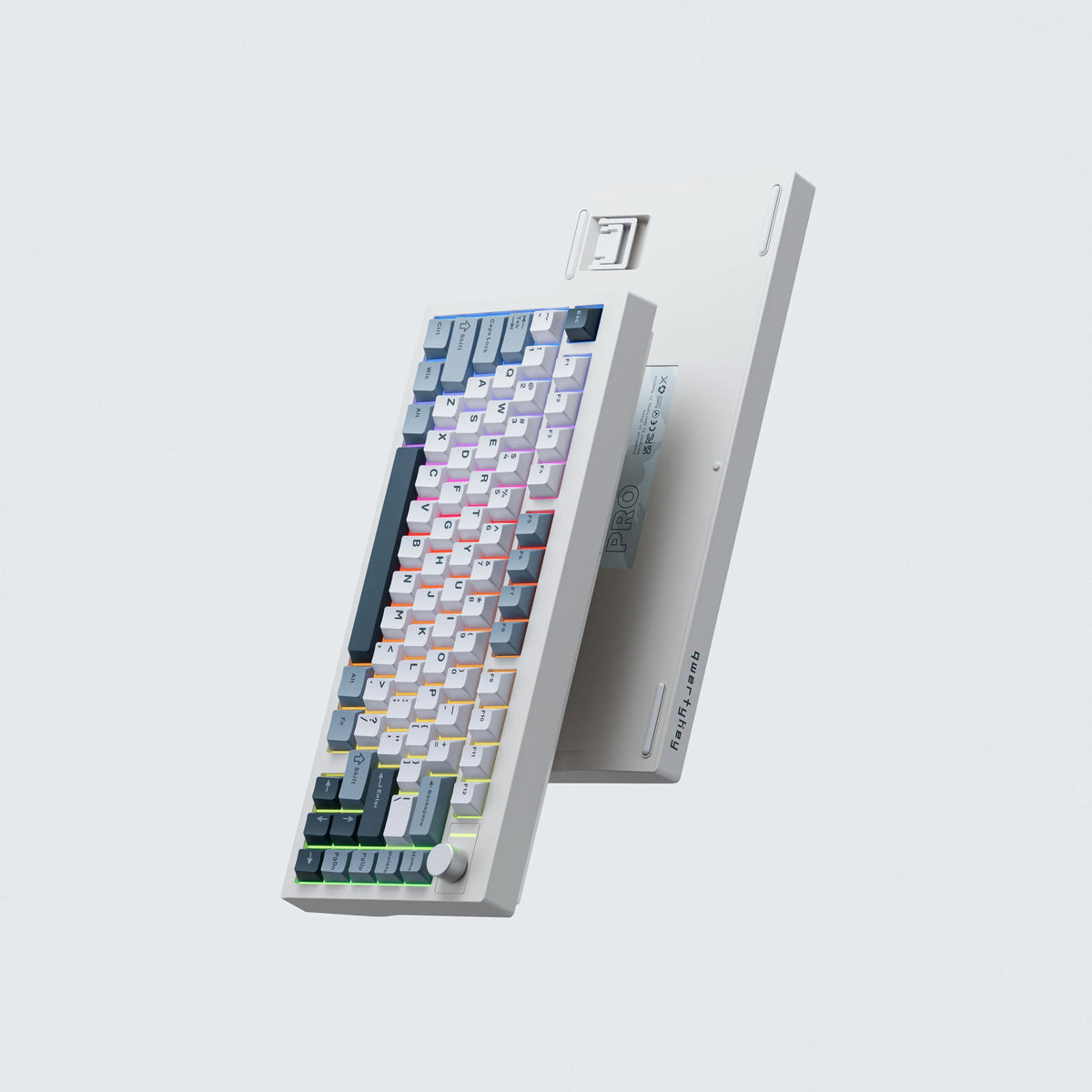 QwertyKey75 Pro V2 White – vezeték nélküli mechanikus gamer billentyűzet, hot-swap, Full RGB, webes szoftver, gasket mount