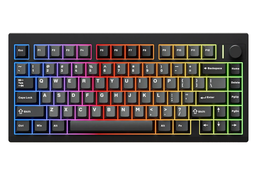 QwertyKey75 Pro V2 Black – vezeték nélküli mechanikus gamer billentyűzet, hot-swap, Full RGB, webes szoftver, gasket mount