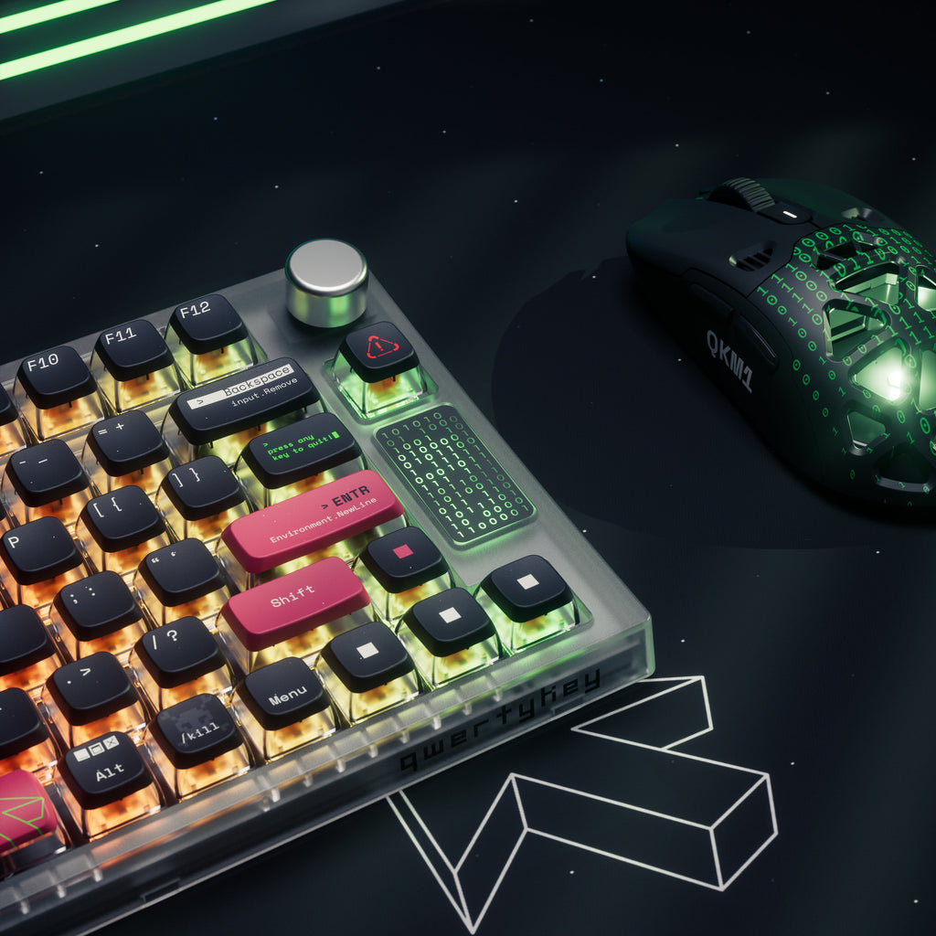 QwertyKey75 Terminal – vezeték nélküli mechanikus gamer billentyűzet, hot-swap, Full RGB, QMK/VIA, gasket mount