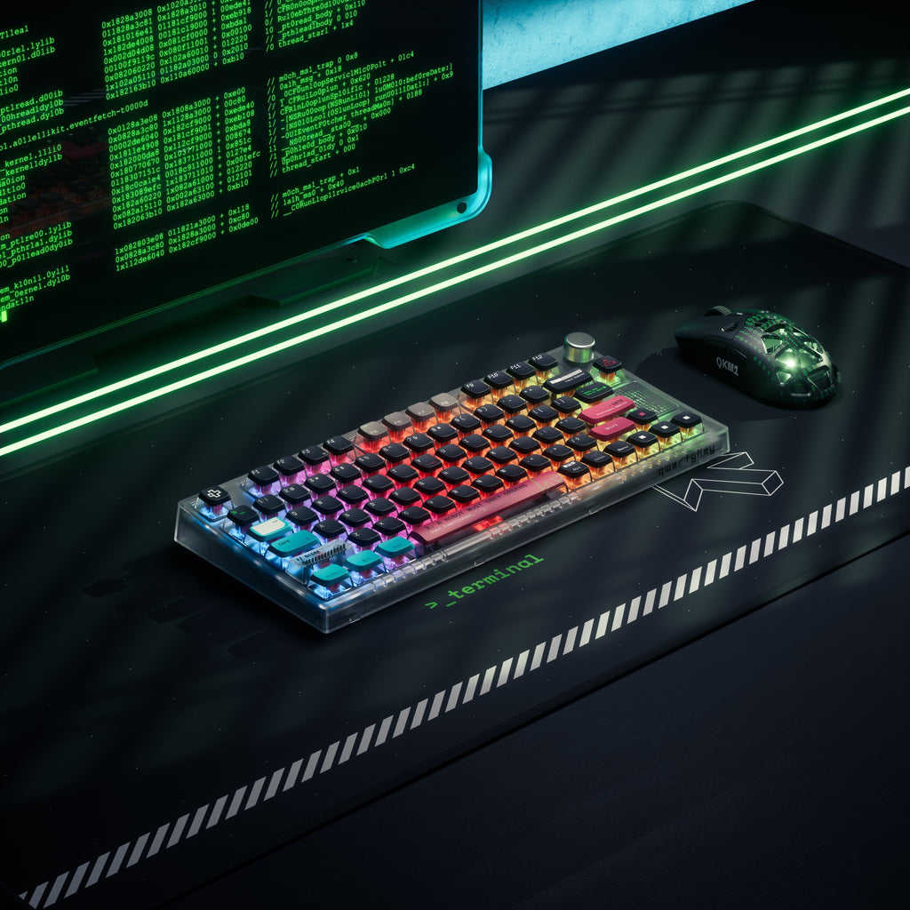 QwertyKey75 Terminal – vezeték nélküli mechanikus gamer billentyűzet, hot-swap, Full RGB, QMK/VIA, gasket mount