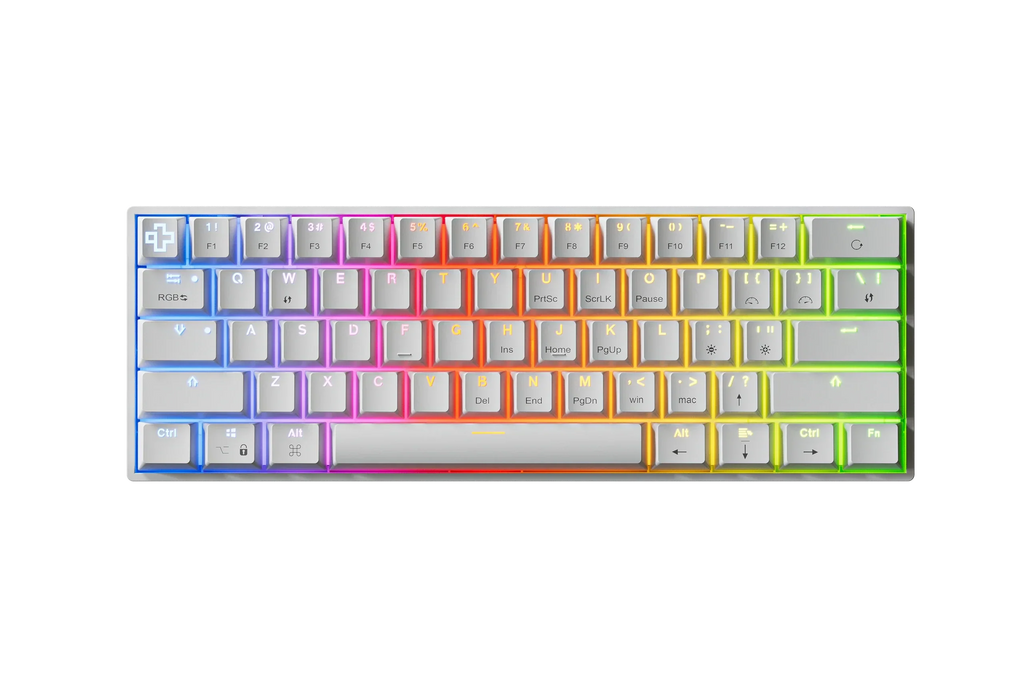 QwertyKey H61 Split White – mechanikus gamer billentyűzet, hot-swap, Full RGB