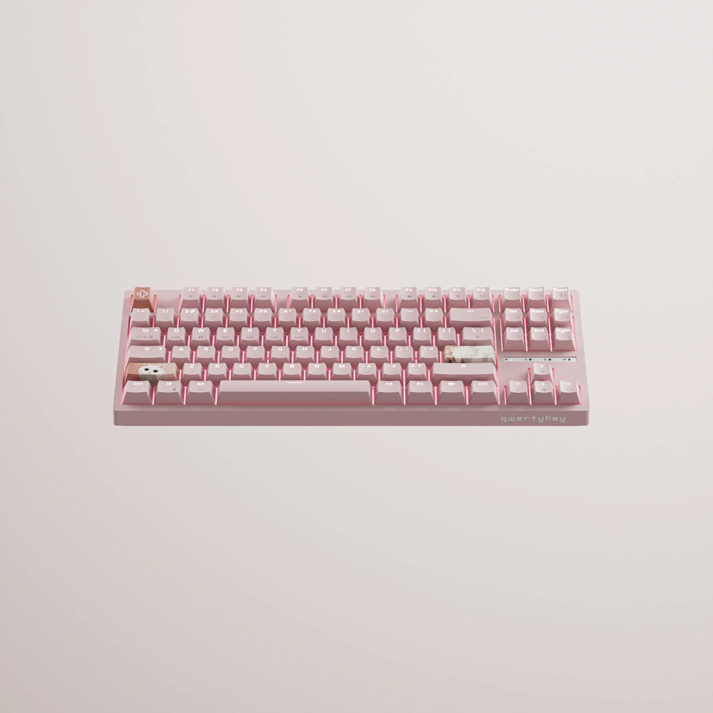 QwertyKey H87 Pink – vezeték nélküli mechanikus gamer billentyűzet, hot-swap, Full RGB