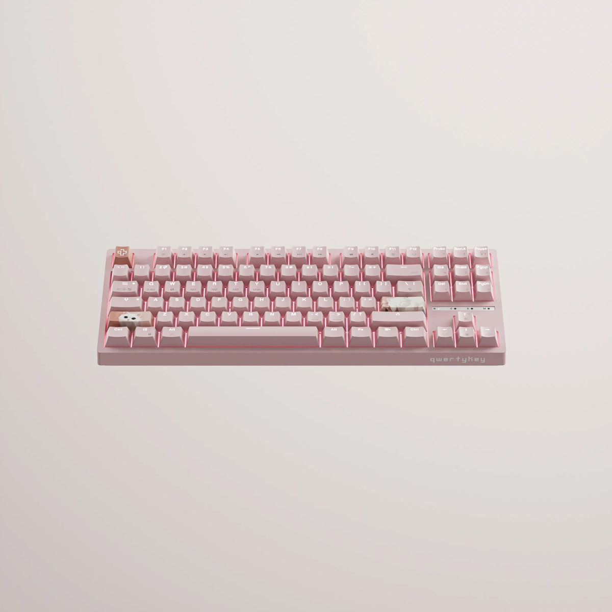 QwertyKey H87 Pink – vezeték nélküli mechanikus gamer billentyűzet, hot-swap, Full RGB