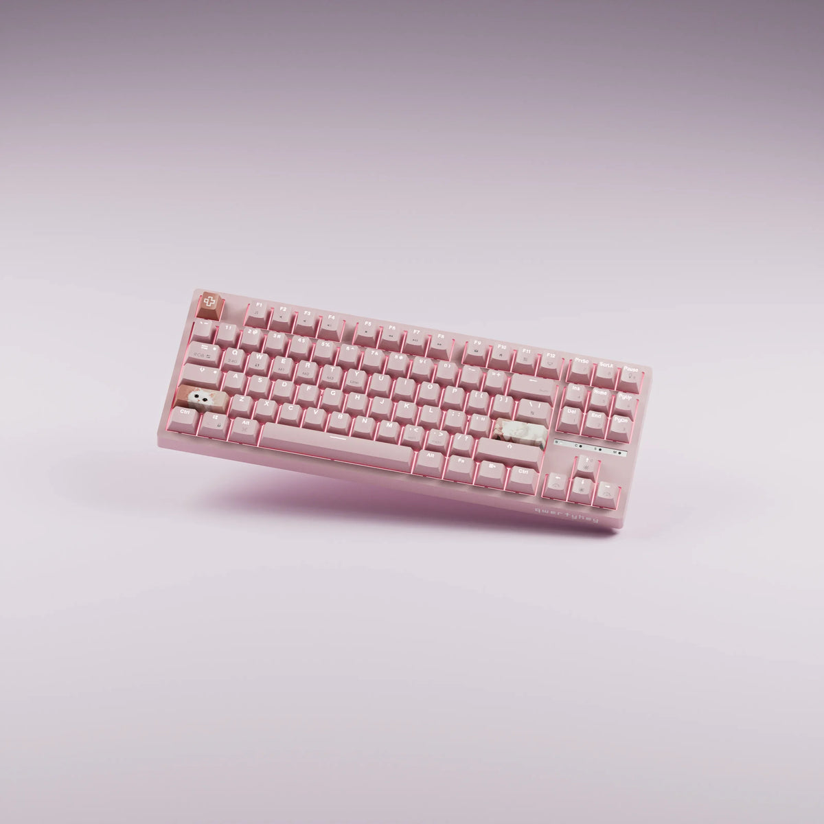 QwertyKey H87 Pink – vezeték nélküli mechanikus gamer billentyűzet, hot-swap, Full RGB