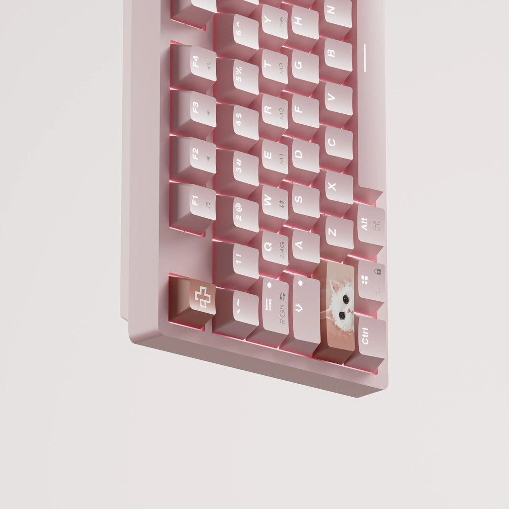 QwertyKey H87 Pink – vezeték nélküli mechanikus gamer billentyűzet, hot-swap, Full RGB