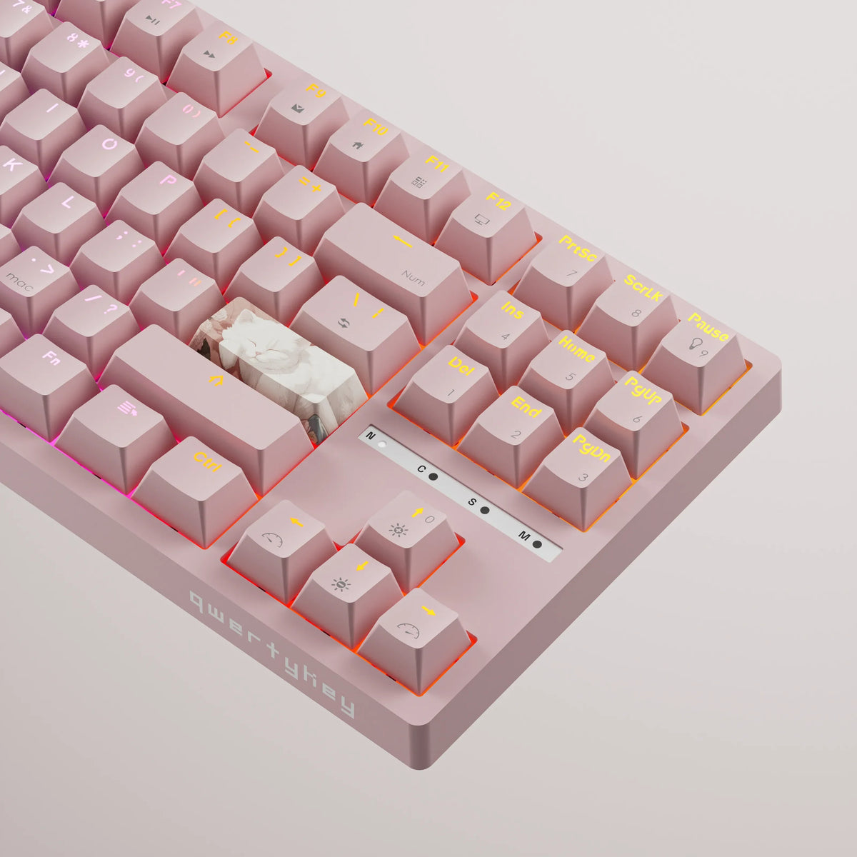 QwertyKey H87 Pink – vezeték nélküli mechanikus gamer billentyűzet, hot-swap, Full RGB