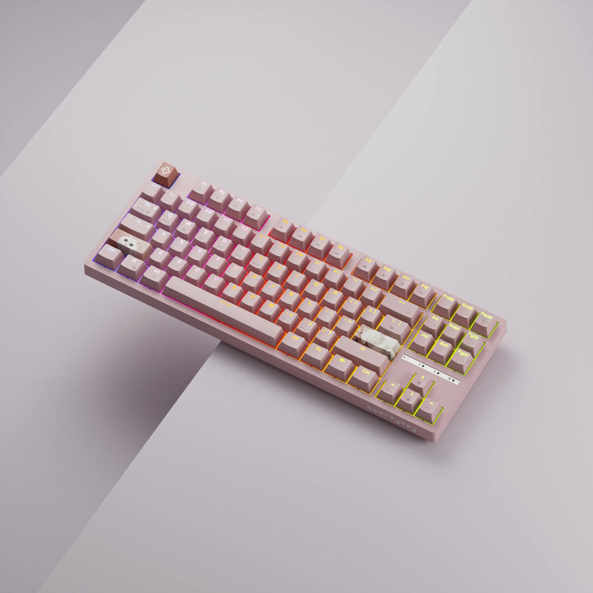 QwertyKey H87 Pink – vezeték nélküli mechanikus gamer billentyűzet, hot-swap, Full RGB