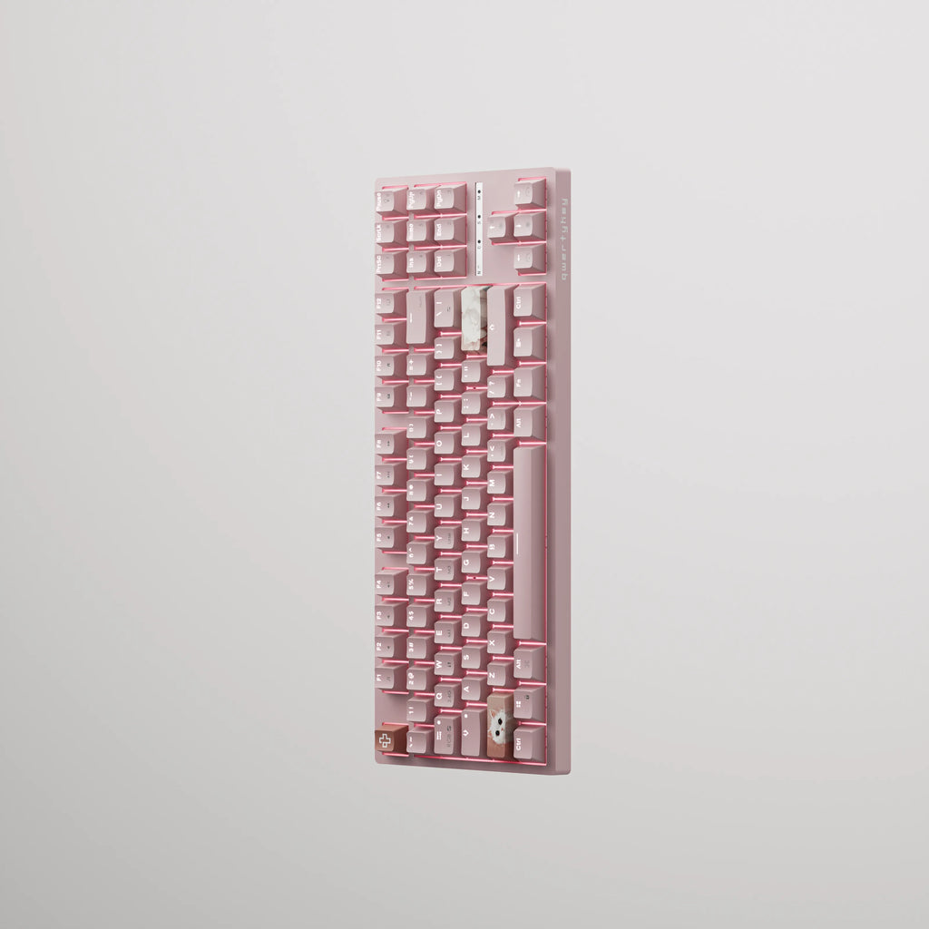 QwertyKey H87 Pink – vezeték nélküli mechanikus gamer billentyűzet, hot-swap, Full RGB