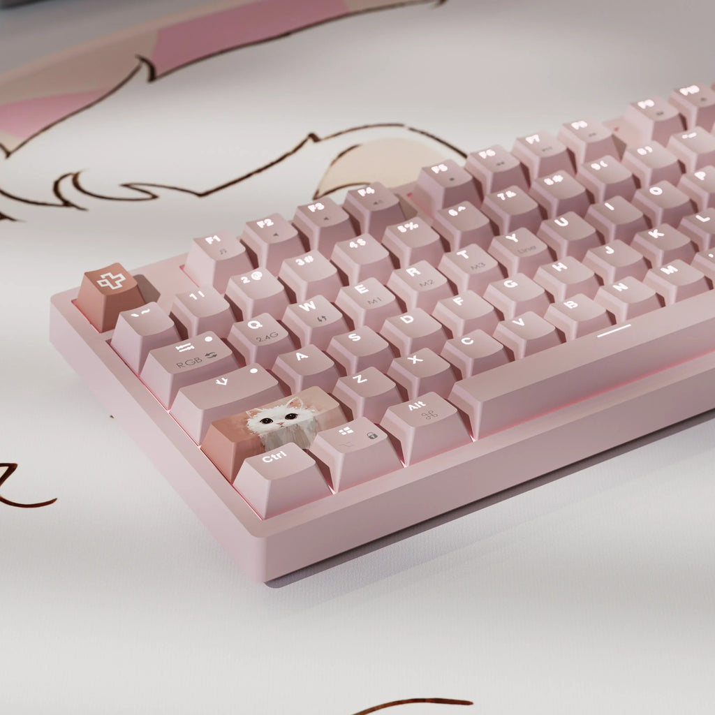 QwertyKey H87 Pink – vezeték nélküli mechanikus gamer billentyűzet, hot-swap, Full RGB