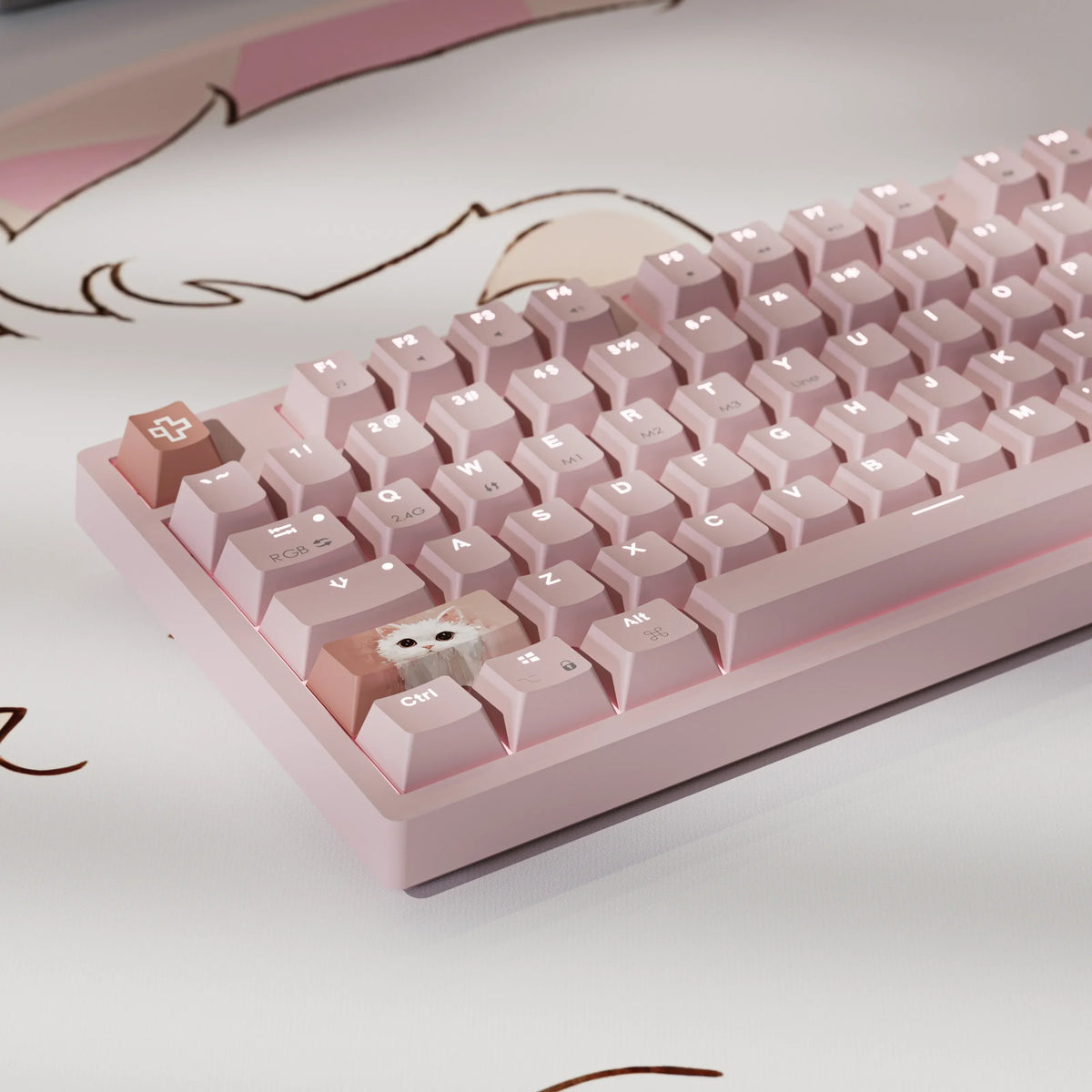 QwertyKey H87 Pink – vezeték nélküli mechanikus gamer billentyűzet, hot-swap, Full RGB