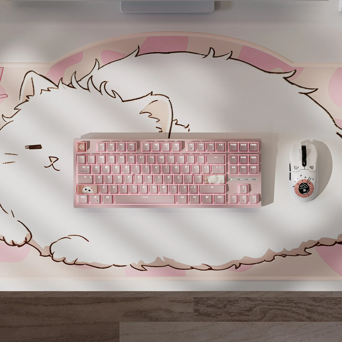 QwertyKey H87 Pink – vezeték nélküli mechanikus gamer billentyűzet, hot-swap, Full RGB