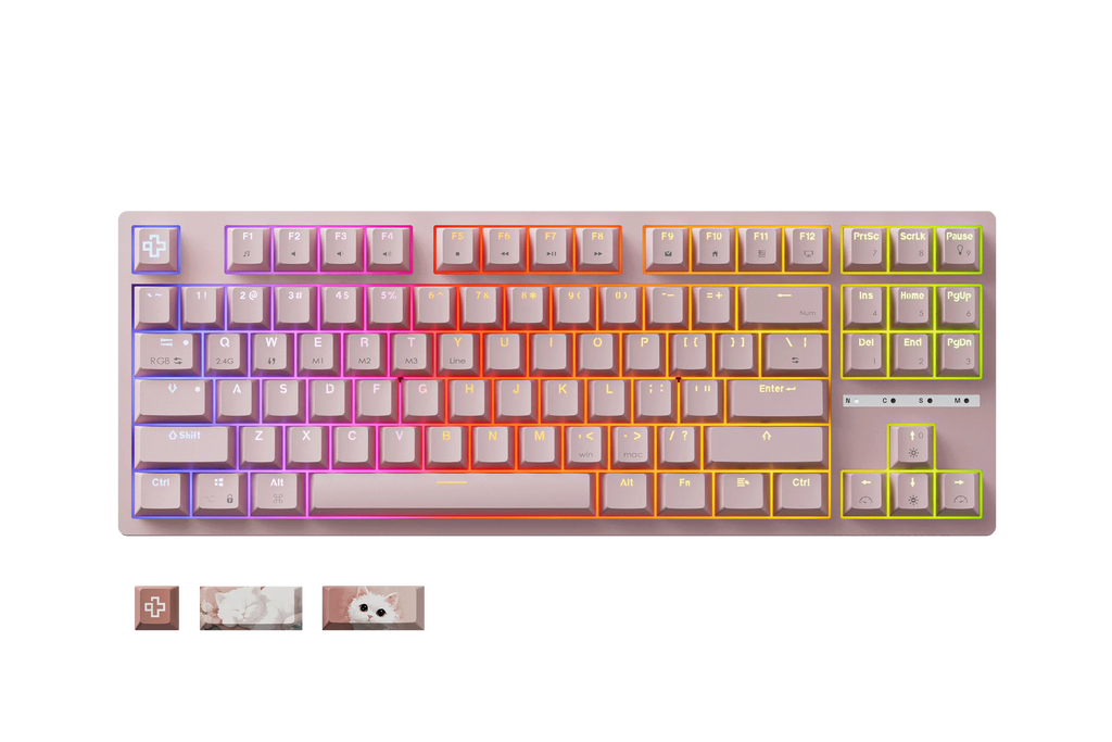 QwertyKey H87 Pink – vezeték nélküli mechanikus gamer billentyűzet, hot-swap, Full RGB