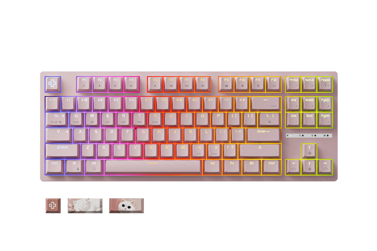 QwertyKey H87 Pink – vezeték nélküli mechanikus gamer billentyűzet, hot-swap, Full RGB