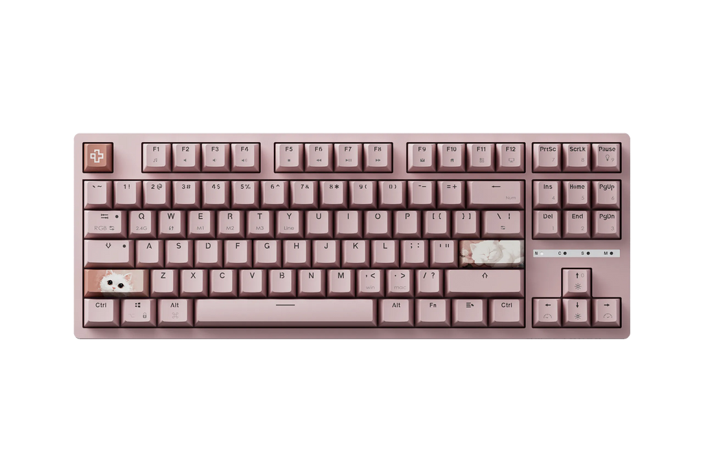 QwertyKey H87 Pink – vezeték nélküli mechanikus gamer billentyűzet, hot-swap, Full RGB