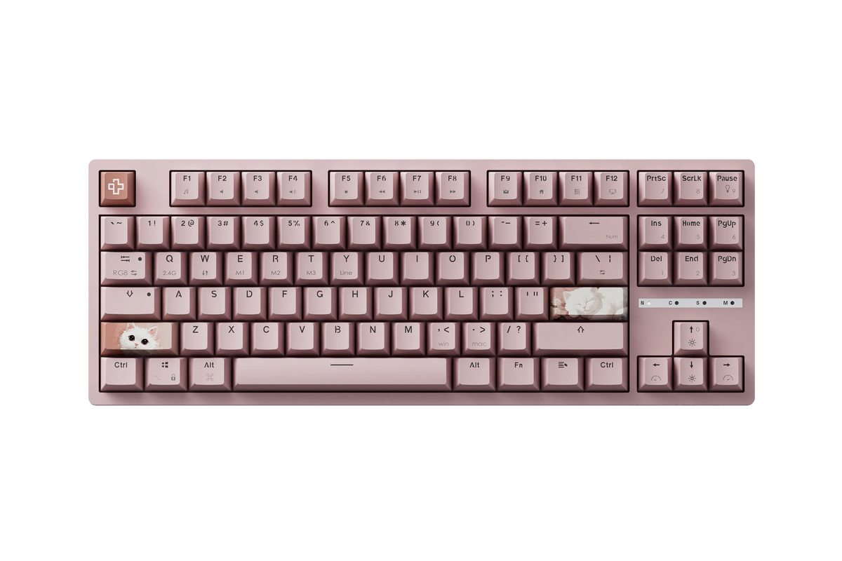 QwertyKey H87 Pink – vezeték nélküli mechanikus gamer billentyűzet, hot-swap, Full RGB