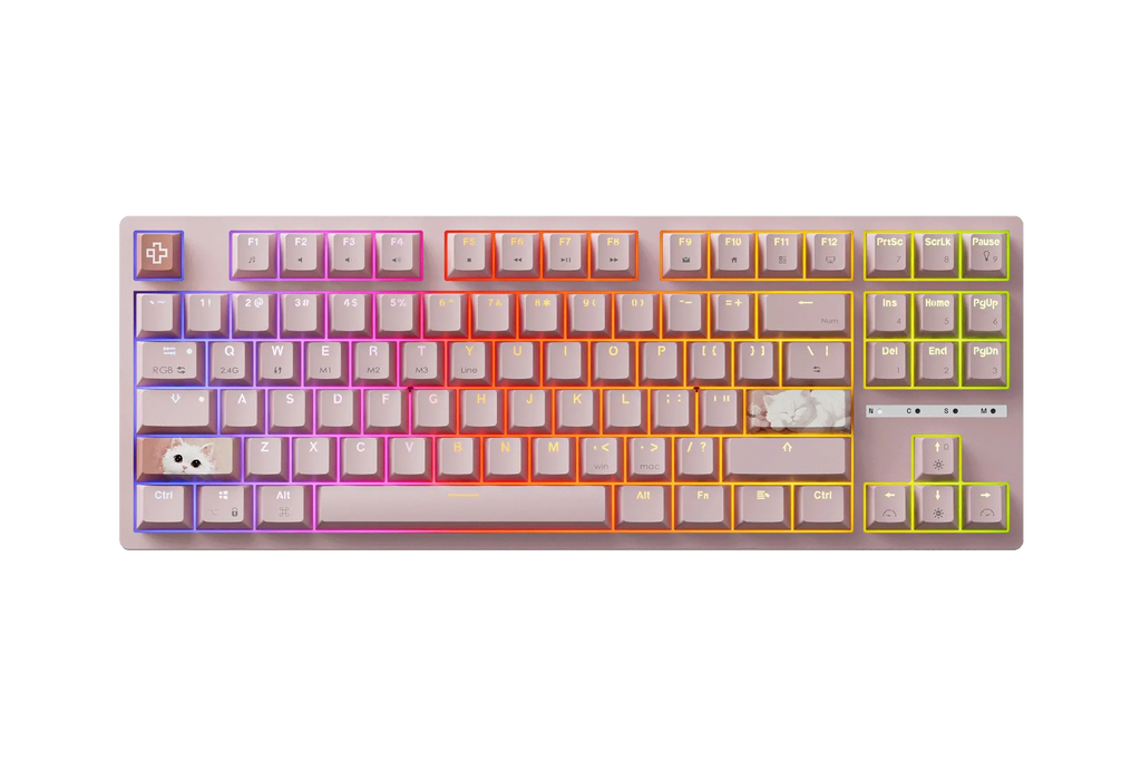 QwertyKey H87 Pink – vezeték nélküli mechanikus gamer billentyűzet, hot-swap, Full RGB
