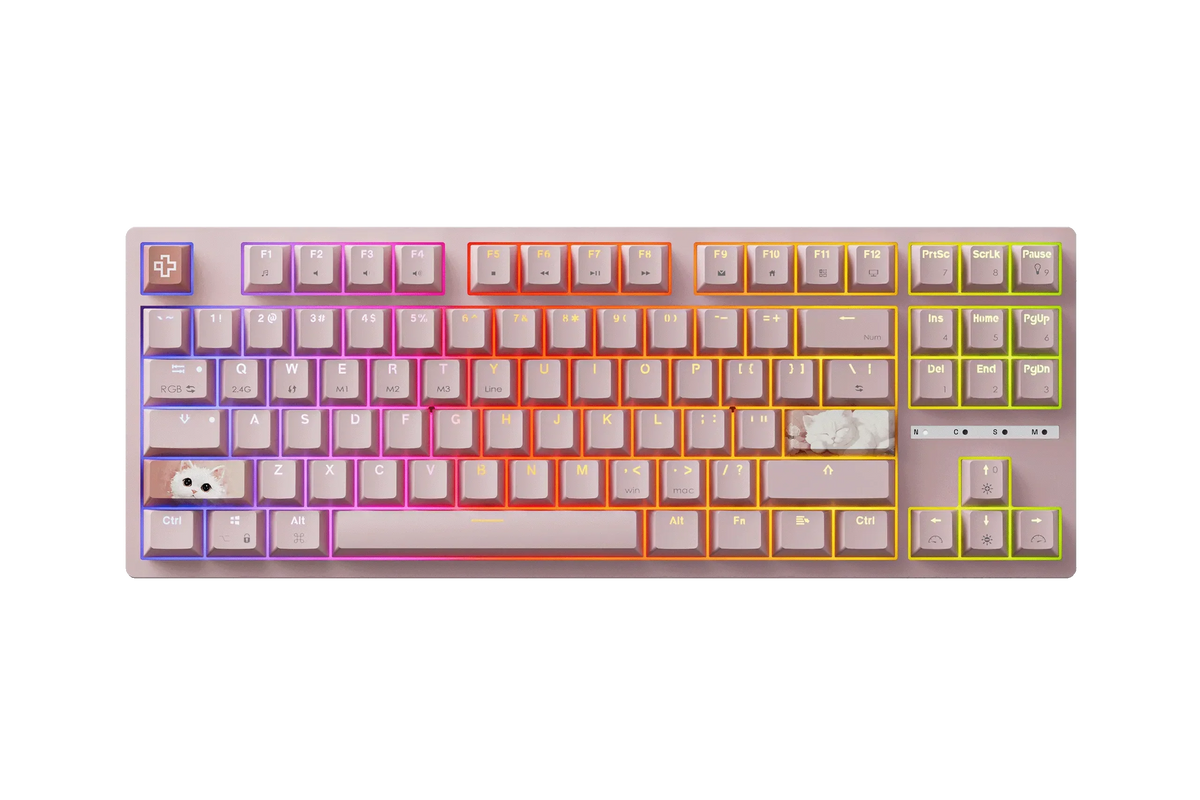 QwertyKey H87 Pink – vezeték nélküli mechanikus gamer billentyűzet, hot-swap, Full RGB
