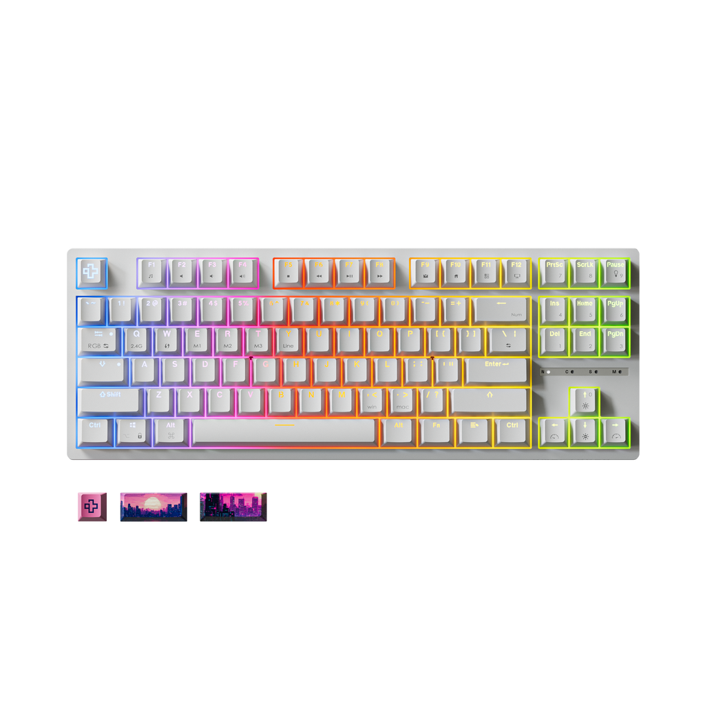 QwertyKey H87 White – vezeték nélküli mechanikus gamer billentyűzet, hot-swap, Full RGB