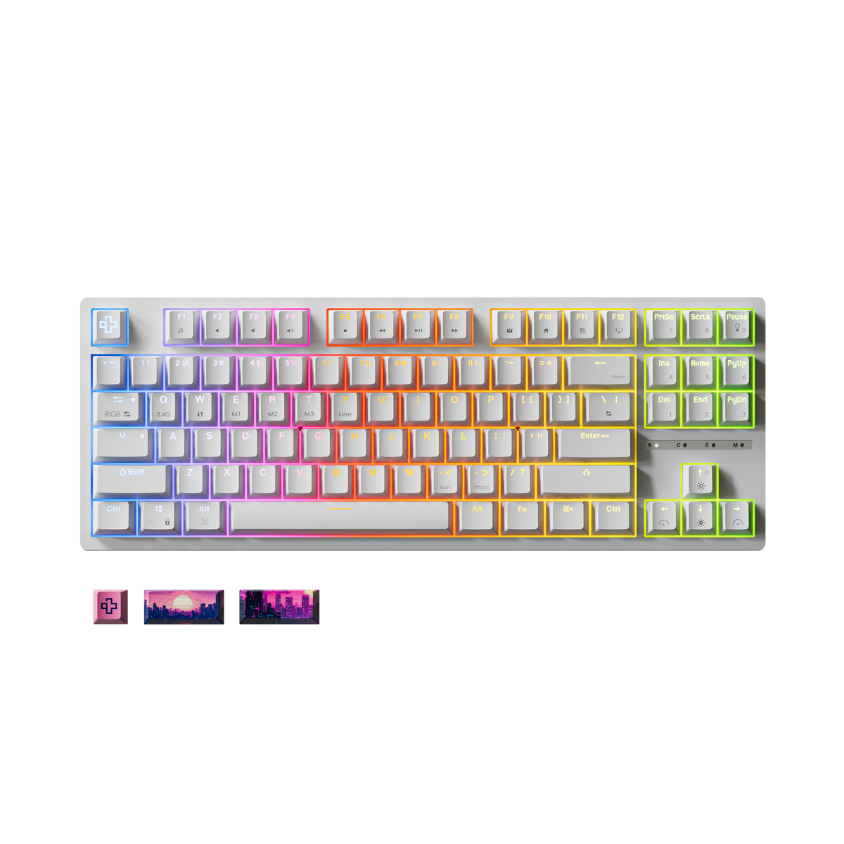 QwertyKey H87 White – vezeték nélküli mechanikus gamer billentyűzet, hot-swap, Full RGB