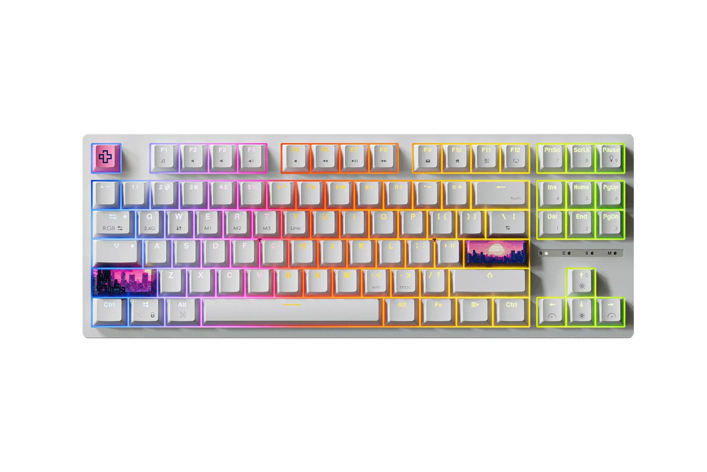 QwertyKey H87 White – vezeték nélküli mechanikus gamer billentyűzet, hot-swap, Full RGB